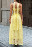 Elegant Strapless Lace Maxi Dress
