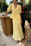Tie-Front Puff Sleeve Skirt Set