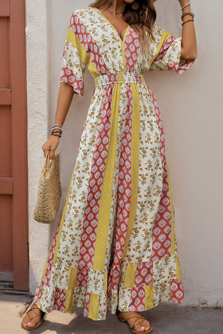 Patterned Wide-Leg Jumpsuit with Pockets