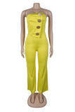 Strapless Button Wide-Leg Jumpsuit