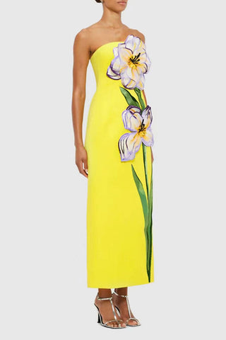 Strapless Floral Midi Dress