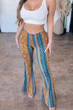 High-Waisted Patterned Flare Pants