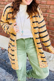 Striped Textured Open Front Long Cardigan