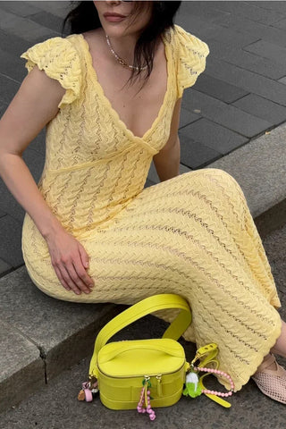 Ruffled Sleeve Knit Maxi Dress