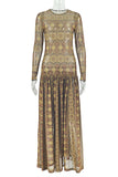 Long-Sleeve Patterned Maxi Dress