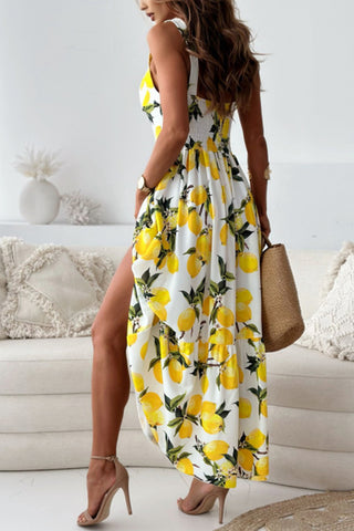Lemon Print Flowy Sleeveless Dress