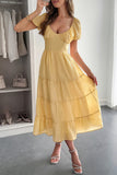 Puff Sleeve Tiered Midi Dress