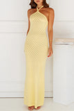 Halter Backless Ribbed Maxi Dress