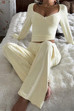 Long-Sleeve V-Neck Pants Set