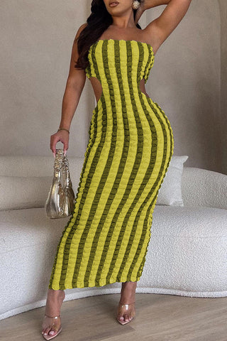 Striped Strapless Cutout Midi Dress