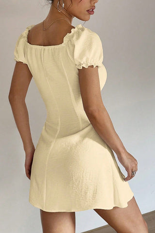 Buttoned Puff Sleeve Casual Dress