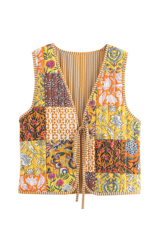 Patchwork Tie-Front Vest