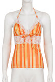 Striped Lace-Trim Halter Cami