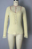 Lace-Trimmed V-Neck Ribbed Top