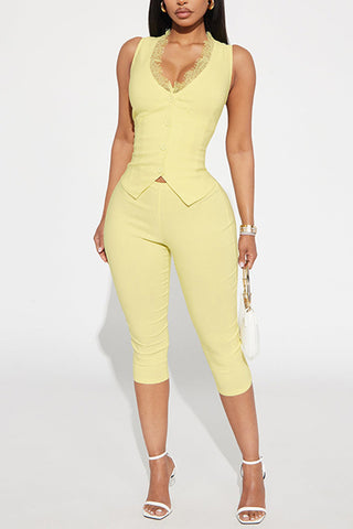 Sleeveless Button-Up Pants Set