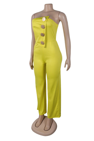 Strapless Button Wide-Leg Jumpsuit