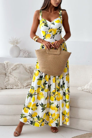 Lemon Print Flowy Sleeveless Dress