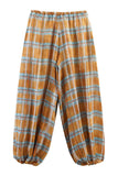 Elastic-Waist Plaid Casual Pants
