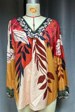 Patterned Blouse with V-Neck Detail