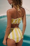 Striped Ruffle Bikini Set