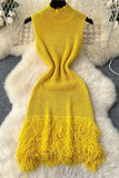 Fringe Hem Knitted Casual Dress