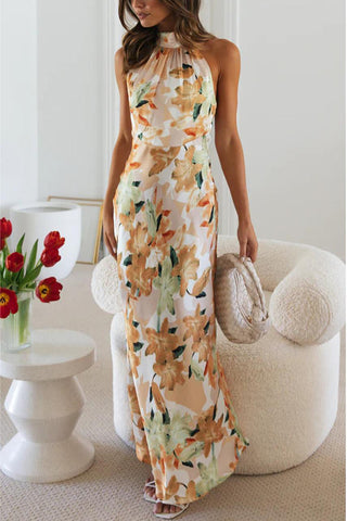 Abstract Floral Halter Maxi Dress