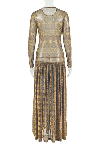 Long-Sleeve Patterned Maxi Dress