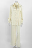Button-Up Pants Set with Scarf