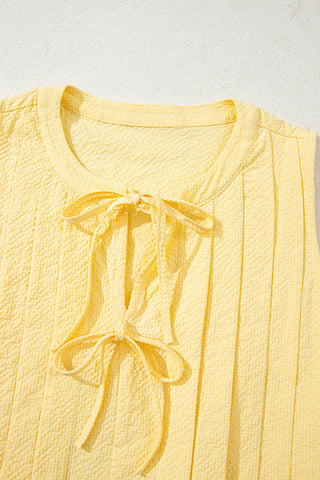Sleeveless Textured Top with Bow Tie