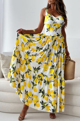Lemon Print Flowy Sleeveless Dress