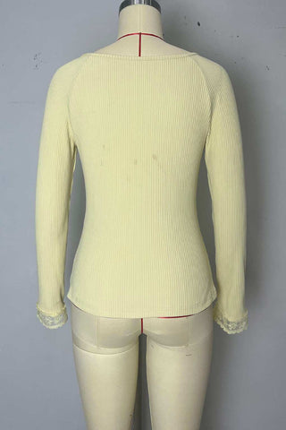 Lace-Trimmed V-Neck Ribbed Top