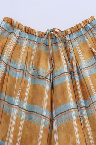 Elastic-Waist Plaid Casual Pants