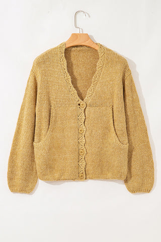 Lantern Sleeve Buttoned  Cardigan