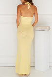 Halter Backless Ribbed Maxi Dress