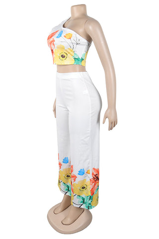 One-Shoulder Floral Pants Set