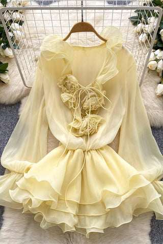 Ruffled Lace-Up Casual Dress