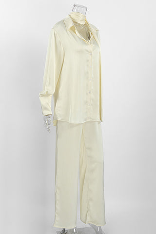 Button-Up Pants Set with Scarf