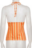 Striped Lace-Trim Halter Cami