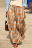 Elastic-Waist Plaid Casual Pants