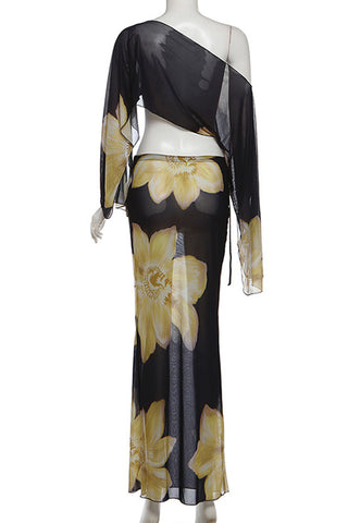 Floral One-Shoulder Skirt Set