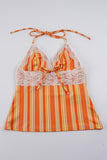 Striped Lace-Trim Halter Cami