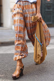 Elastic-Waist Plaid Casual Pants