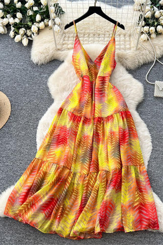 Tiered Sundress with Leaf Print