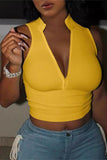 V-Neck Zip Crop Top