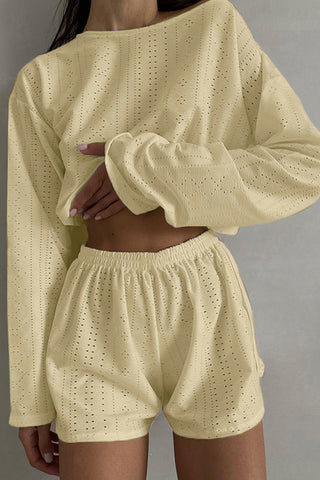 Eyelet Crop Top and Shorts Set