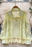 Lace Trim Button-Up Blouse