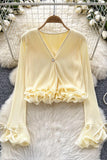 Ruffle-Trim Button-Front Blouse