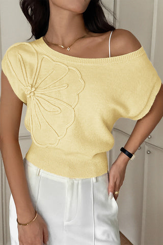 Off-Shoulder Floral Accent Sweater