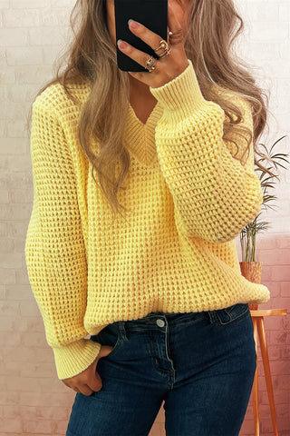 V-Neck Textured Knit Sweater