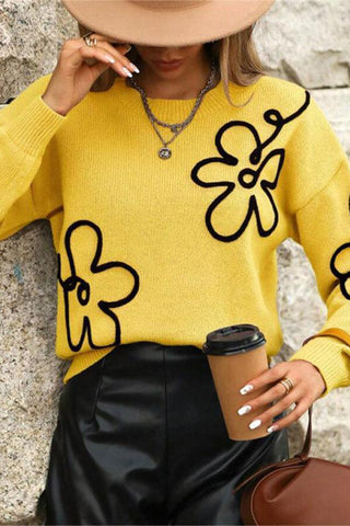 Floral Pattern Pullover Sweater